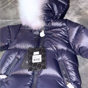 MM Navy Puffer Jacket with Fur Hood